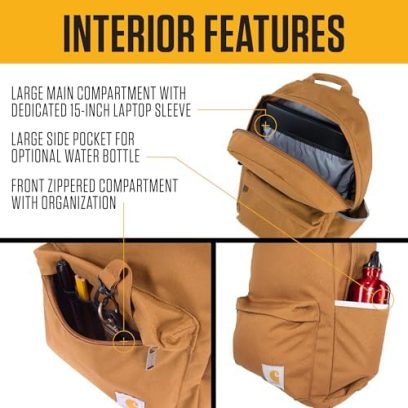 Carhartt 21L Classic Laptop Backpack, Water-Resistant Pack W/ 15" Laptop Sleeve and Organizational Compartments, PFAS Free, Carhartt Brown - Image 3