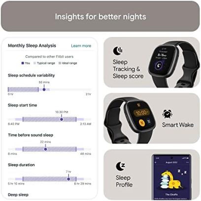 Fitbit Versa 4 Fitness Smartwatch with Daily Readiness, GPS, 24/7 Heart Rate, 40+ Exercise Modes, Sleep Tracking and more, Black/Graphite, One Size (S & L Bands Included) - Image 3